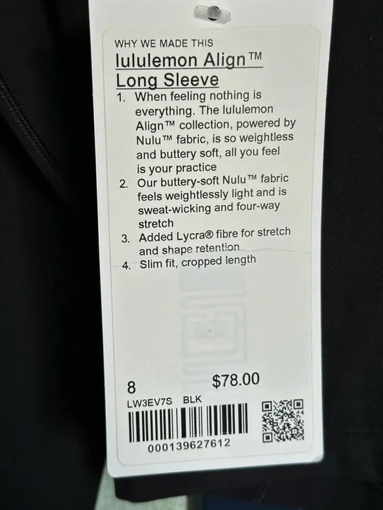 Lululemon Align Long Sleeve Shirt in Black Nulu, NWT, Size 8, Discontinued - Picture 6 of 6